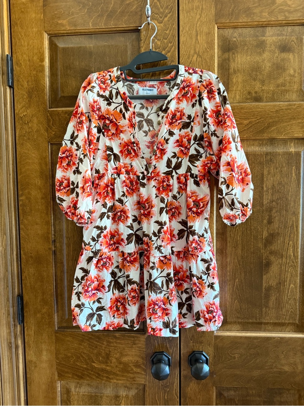 Old Navy Floral Cotton-Viscose Dress in Coral and White - Women's Size Large